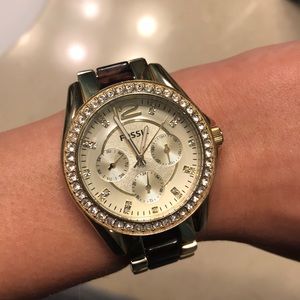 Fossil watch: gold and tortoise link
